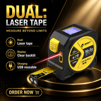 SMMT Ruban à mesurer laser auto-enroulant 2-en-1 de 5 mètres avec écran LCD, unités impériales/pouces, calculs linéaires/aires/volumes/Pythagore
