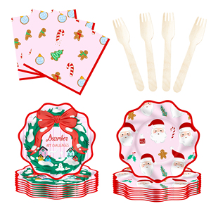 DAMAI Christmas Party Supplies <b>Disposable</b> Dinnerware Tableware Favors for 8 Guests Christmas Party Plates Napkins Tableware Set - Product Image 4