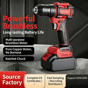 מקדחת אימפקט נטענת 21V אדומה ללא פחמים עם סוללת ליתיום, ערכה מקצועית אלחוטית למתכת/עץ/אבן - Product Image 1