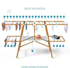 डीलक्स 3-परत लांदरी लकड़ी के रूप में प्रसारण स्टेशन फोल्डेबल कपड़े सुखाने रैक रैक - Product Image 3