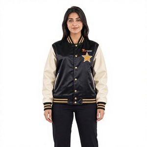 Chaqueta Varsity de Satén para Mujer Tiierwear, Negra, con Bloques de Color, Resistente al Viento, Transpirable y Ecológica para Invierno - Product Image 1