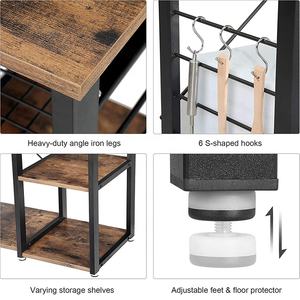 Chariot de cuisine en métal bon marché avec panier chariot utilitaire Portable de micro-ondes avec rangement sur roues support d'étagère supérieur en bois - Product Image 2