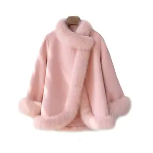 Новый дизайн осенне-зимние теплые женские пальто из овечьей шерсти средней длины с мехом лисы для женщин