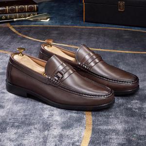 Handcrafted High Quality Retro Casual <b>Shoes</b> Rounded Toes Men's Wedding Banquet Dress Waterproof <b>Height</b> <b>Increasing</b> Slip-On Autumn - Product Image 5