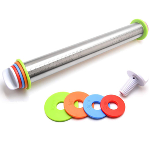 Rouleau à pâtisserie réglable en acier inoxydable 304, très vendu, avec 4 anneaux de réglage d'épaisseur amovibles - Product Image 4
