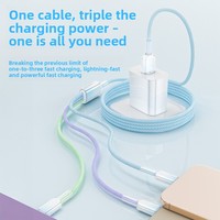 Kabel Data Ponsel 3-in-1 120W 3A Warna Gradasi Anyaman Satu-ke-Tiga Konektor USB-A Tipe-C Panjang 1.2m Kabel Tanpa Pelapis 12 Bulan