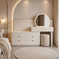 Coiffeuse moderne en MDF blanc avec miroir éclairé et meuble de rangement pour chambre et appartement