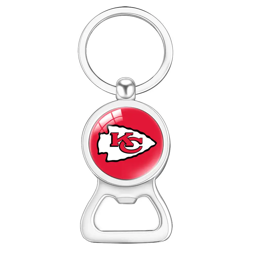 NFL Móc khóa bán buôn thấp moq tùy chỉnh thiết kế 32 chúng tôi Mỹ đội bóng đá Logo mở chai NFL ĐộI Logo Keychain