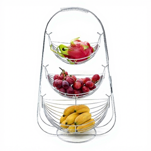 Support de rangement pour fruits en métal à trois niveaux, organisateur de comptoir de cuisine moderne, design rond empilable - Product Image 3