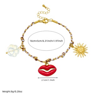 Handmade Braided Rope <b>Bracelet</b> With <b>Red</b> Lip Sun Pendant Bohemian Style Women's Jewelry - Product Image 4
