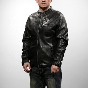 Haute qualité japonais décontracté Stand Slim Cut Amei kaki tanné végétal en peau de mouton vêtements en cuir véritable veste pour hommes - Product Image 2