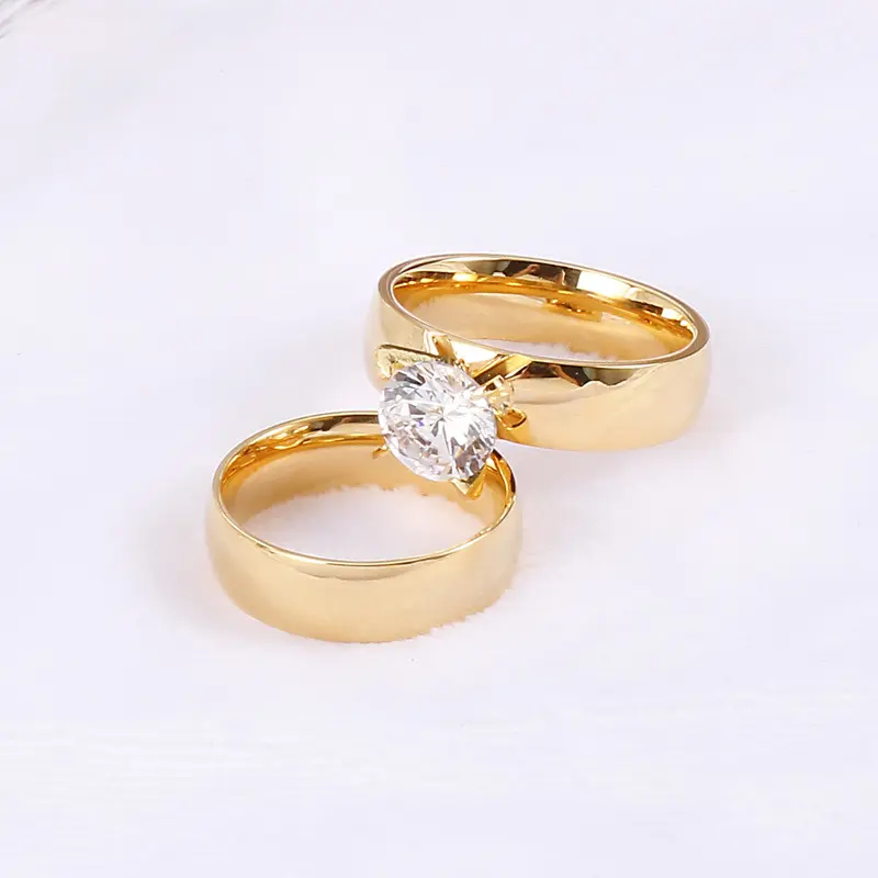 Romantic Couple Set Bridal Simple Plating 24k Gold Dubai Engagement Wedding Rings Jewelry For Men And Women