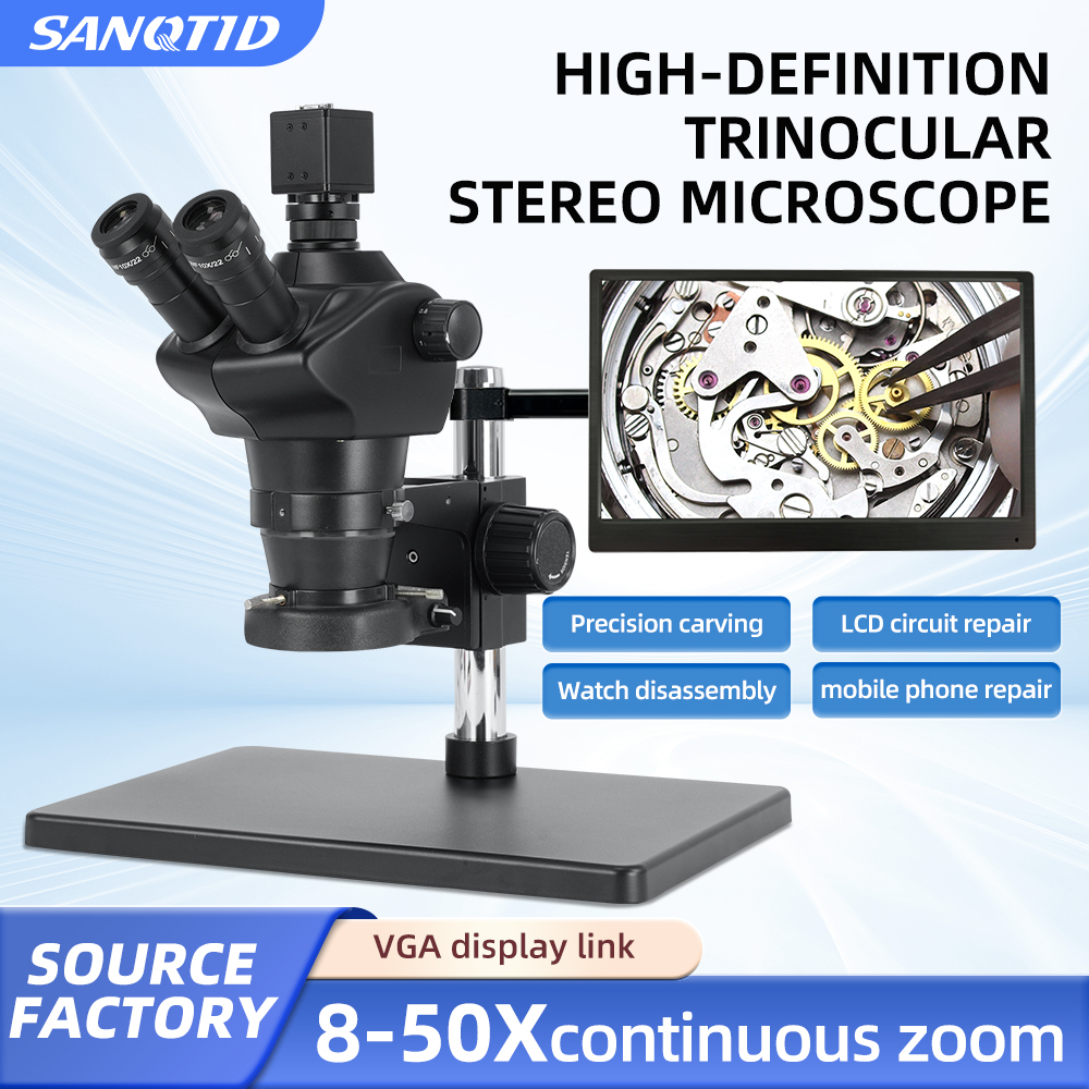 SANQTID TD-0850-VB20 8-50X Stereomicroscope VGA Mobile Phone Repair & Jewelry Inspection Microscope Includes An 11.6-inch