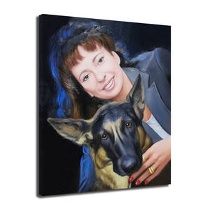 Pintura al Óleo Original Moderna Pintada a Mano sobre Lienzo, Arte de Pared Personalizado para Mujer y Perro, Tamaño Personalizado con Marco de Madera - Product Image 1