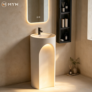 Lavabo sur pied au design moderne en forme <span class=keywords><strong>d</strong></span>'arche, en pierre artificielle solide blanc mat, pour intérieur et extérieur - Product Image 1