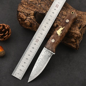 Cuchillo de bolsillo de hoja fija Taurus de acero de Damasco de alta calidad con mango de madera DIY y hoja de acero inoxidable, personalizable OEM para camping - Product Image 2