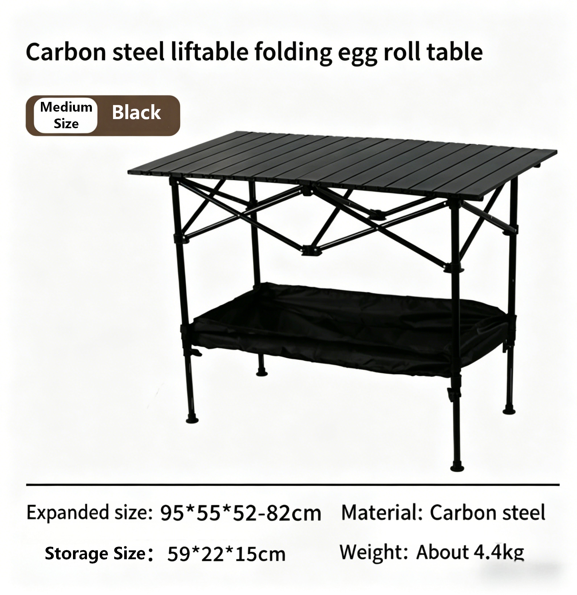 95 Black (Adjustable Mesh Bag) Folding Table