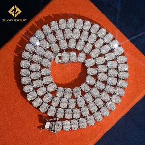 ZUANFA JEWELRY 925 Silver Oval Cut Moissanite <b>Statement</b> <b>Necklace</b> Unisex Luxury Tennis Chain - Product Image 1
