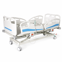 Lit d'hôpital électrique à 5 fonctions, lit de soins infirmiers réglable pour patients avec barrières latérales en ABS, verrous centraux, roulettes, OEM