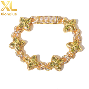Four-leaf Clover Zircon 8-character Cuban <b>Bracelet</b> Hip-hop Unisex Trend Jewelry Tanjing Fashion Lijing Necklace <b>Copper</b> Alloy - Product Image 2