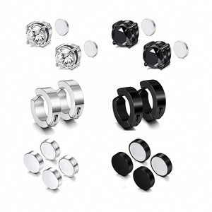 ต่างหูแบบหนีบ สแตนเลสสีดำ รูปกากบาท เรียบง่าย สำหรับผู้ชาย - Product Image 1