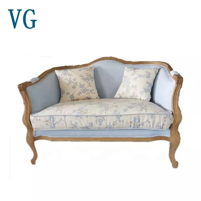 French elegant two-seater solid wood living room sofa with flower decoration