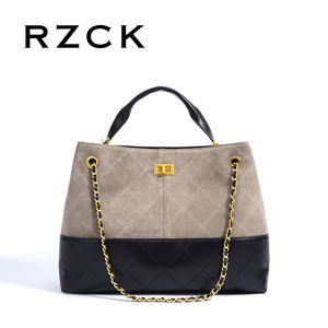 RZCK autunno retrò di lusso da donna in pelle sintetica borsa geometrica grande secchio trapuntato Tote Bag catene Casual elegante in pelle scamosciata - Product Image 1