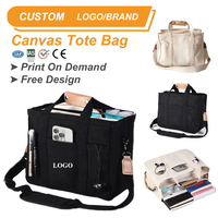 Sac fourre-tout en coton uni avec logo personnalisé, plusieurs poches, écologique, réutilisable pour les courses et l'usage quotidien