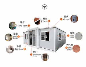 Easy Folding 40 Ft 20 Ft Prefab Container Expandable House Light Steel Mobile Prefabricated Home 3 Bedroom With Kitchen