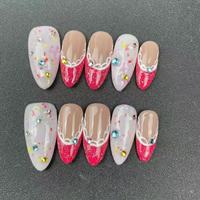 Vente en gros d'usine, ongles faits à la main de haute qualité, style œil de chat rouge français, peints à la main, réutilisables