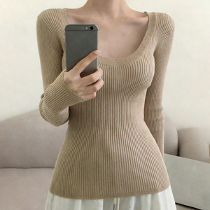 Suéter de Punto Básico con Cuello Redondo para Mujer, Color Sólido, Corte Ajustado, Elegante y Sexy, para Primavera y Otoño - Product Image 6