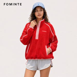 Veste en polaire Sherpa personnalisée pour <span class=keywords><strong>femme</strong></span>, pull à quart de zip, sweat-shirt Teddy oversize, <span class=keywords><strong>manteau</strong></span> décontracté chaud d'<span class=keywords><strong>hiver</strong></span> avec poches - Product Image 4
