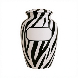 Urne funéraire portable en métal, artisanale, style Art Déco, motif zèbre, avec couvercle et glaçure craquelée, pour cendres, pour présentation sur table à la maison - Product Image 1