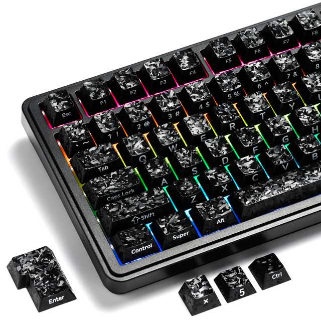 XVX Keycaps Forged Carbon-Look Cherry Profile Keycaps Set 119-Key English Language for Mechanical Keyboard