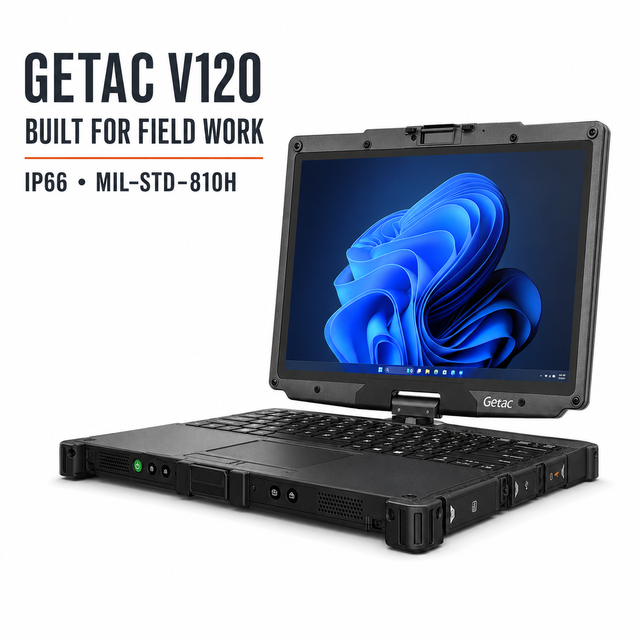 Getac V120 Fully Rugged Notebook with 12.2'' LumiBond Touchscreen Intel Core I5/i7 Processor IP65 MIL-STD-810H for Public Safety