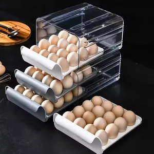 Hot Selling Refrigerator Egg Dispenser Storage Box Transparent Plastic 32 Grid Eggs Drawer Type Kitchen Egg Container