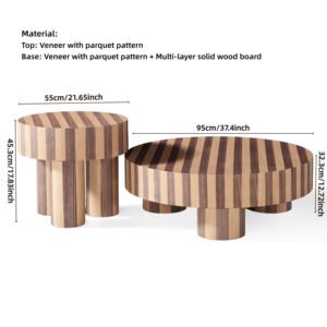 Juego de Mesa de Centro Redonda de Madera Contrachapada de Parqué, Directo de Fábrica, Mesas Nido Modernas de Dos Niveles, Tablero de Madera Sólida Multicapa - Product Image 5