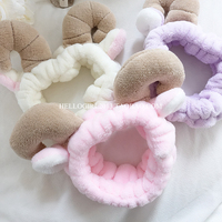 Nouveau Bandeau de Lavage du Visage en Forme de Bois de Cerf Mignon pour Femme, Bandeau de Maquillage en Peluche Faite à la Main, Haute Élasticité, Style Doux, Cadeau
