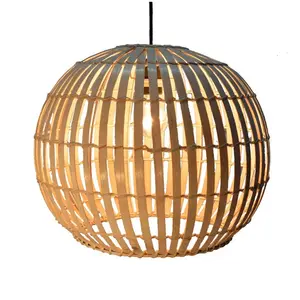 Cheaper and Eco Friendly Material Bamboo Hanging Lamp with Pumpkin Shape for Home Restaurant Hotel in Modern Vibe pendant light