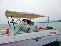 Yacht sportif de marque FLIT, fabriqué en Chine, coque en fibre de verre blanche, coussin en forme de U, 8 places, avec pare-brise et moteur hors-bord.