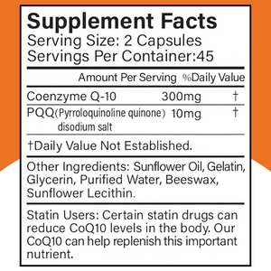 תוסף תזונה לבריאות הלב לייצור אנרגיה סלולרית, נוגד חמצון, תמיכה בבריאות המוח והלב, קואנזים Q10 עם כמוסות PQQ - Product Image 3