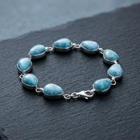Pulsera Unisex Hecha a Mano con Larimar y Plata de Ley 925, Ideal para Regalos de Boda y Fiestas