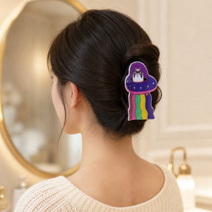 Pinzas para el pelo retro de dibujos animados con diseño de OVNI, estampado de alienígena, de acrílico, tipo tiburón, grandes, con temática espacial, para mujer - Product Image 2