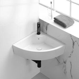 Lavabo de Esquina Moderno, Blanco, de un Solo Orificio, Mini Lavabo Triangular de Cerámica para Baño, Montado en la Pared - Product Image 2