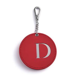 Small Shiny Red Color Custom Logo PU Leather Handheld Compact <b>Mirror</b> with Keychain - Product Image 2