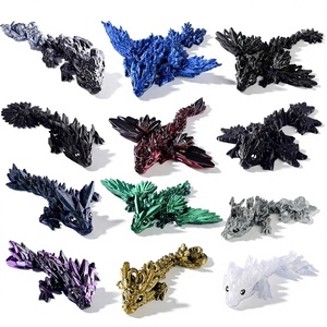 Set di 12 Draghi 3D Stampati Serie Nera, Giocattoli Antistress Articolati, Decorazione da Scrivania Unica e Vivace - Product Image 1
