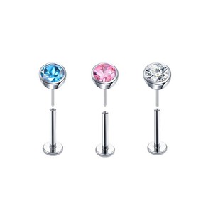 Stainless Steel Cylindrical <b>Stud</b> <b>Earrings</b> With Zircon Rhinestones 2-5mm 6/8/10mm For Ear Nose Lip Piercing Jewelry - Product Image 4