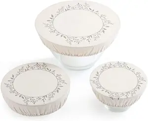 定制印刷棉麻织物盘子上菜套可重复使用礼品盒碗盖100% 棉