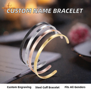Personalized <b>Engraved</b> Custom Name Stainless Steel Cuff Bracelet & <b>Bangle</b> Trendy Unisex Anniversary Jewelry - Product Image 2