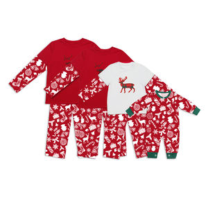 Suave Hipoalergénico 95% Bambú 5% Spandex Trajes a juego para la familia Botón de Navidad de manga larga para uso diario y navideño - Product Image 1